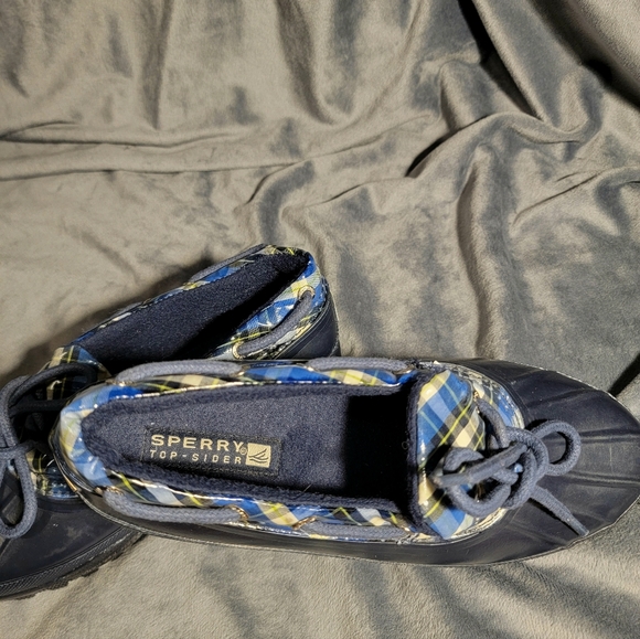 Sperry Low Duck Boots Navy and Green Plaid - Picture 4 of 5